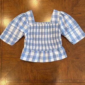 Grace + Karma Blue and White Gingham Smocked Top